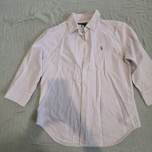Ralph Lauren Womans 1/3 Sleeves Light Pink Striped Button Down Shirt